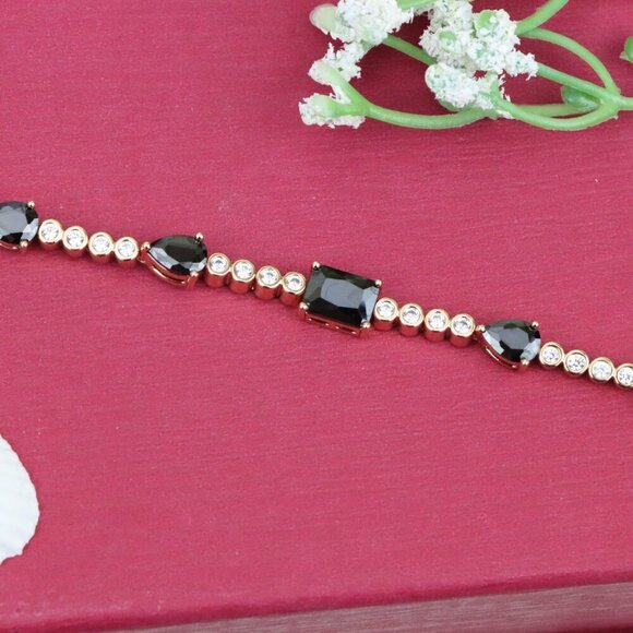 "Elegant Black & Clear Stone Rose Gold Bracelet, XPBL0824 - Picture 1 of 12